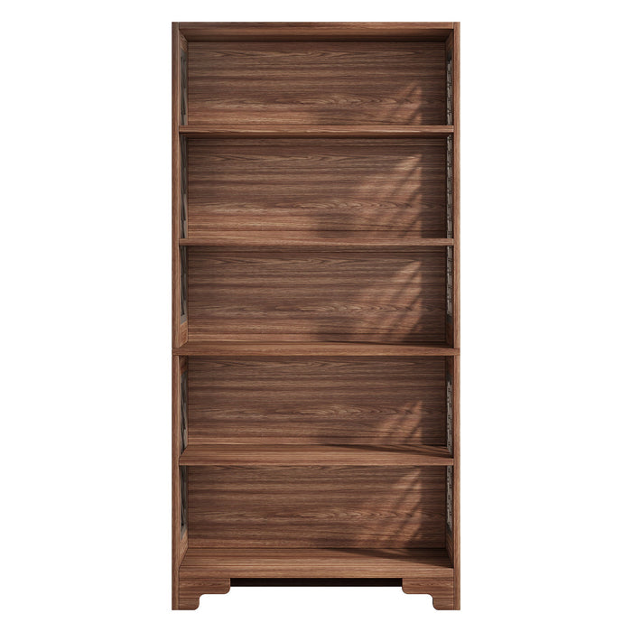 6 Tier Brown Mid Century Bookcase With X Design For Living Room - Brown