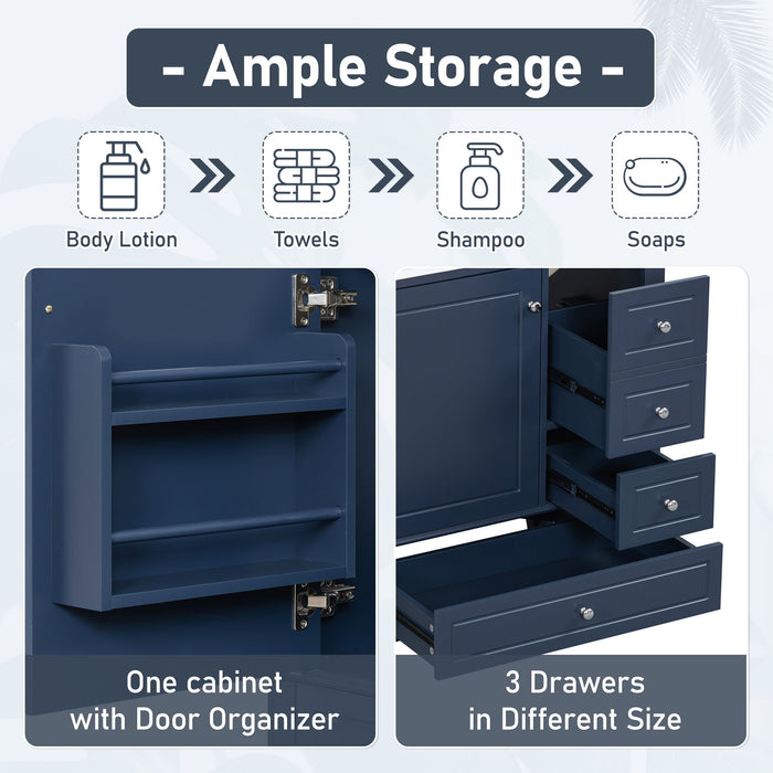 Freestanding Bathroom Vanity With Sink, Soft Close Door, 3 Drawers