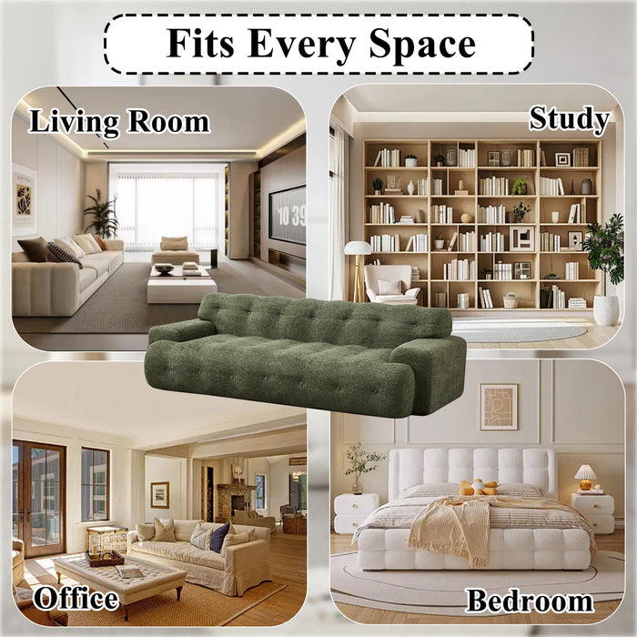Cloud Series Minimalist Button Tufted Square Arm 3 Seater Sofa