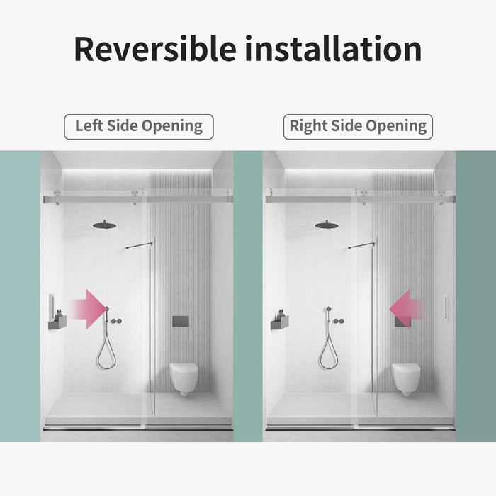 Frameless Sliding Shower Door With Soft- Close, 3 / 8" Tempered Glass