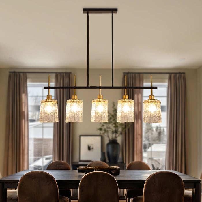 Chandelier 5 Light, Fixture Over Table - Black / Gold