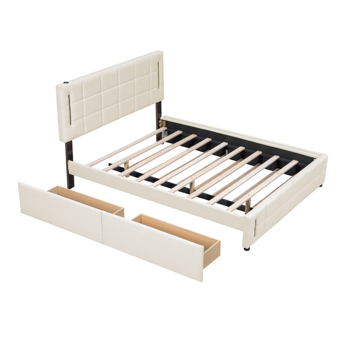 Upholstered Platform Bed With Trundle & Drawers