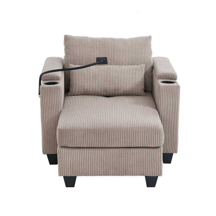 Convertible Chaise Lounge Sofa Chair With USB Ports, Cup Holders, Phone Holder And Storage