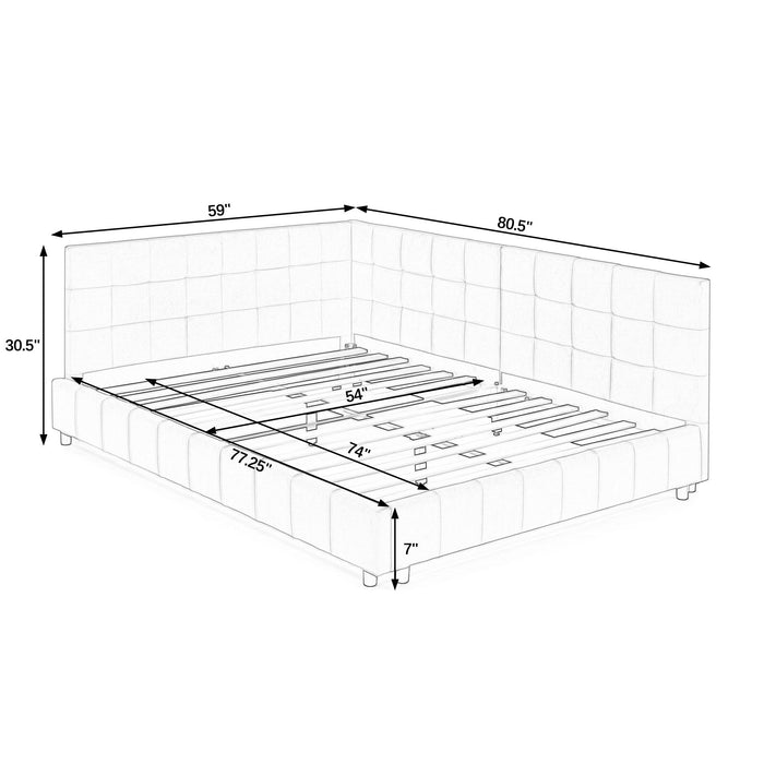 Storage Elegant Upholstered Tufted Bed Frame With Backrest And Armrests