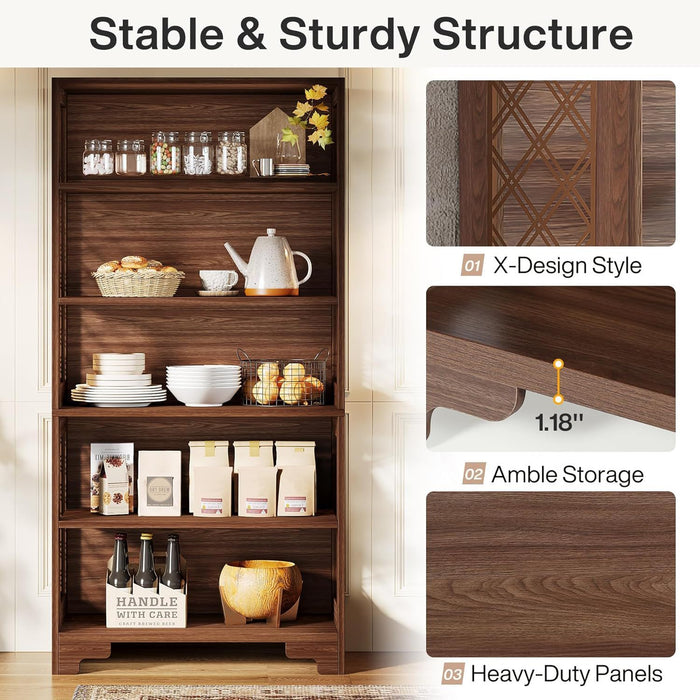 6 Tier Brown Mid Century Bookcase With X Design For Living Room - Brown