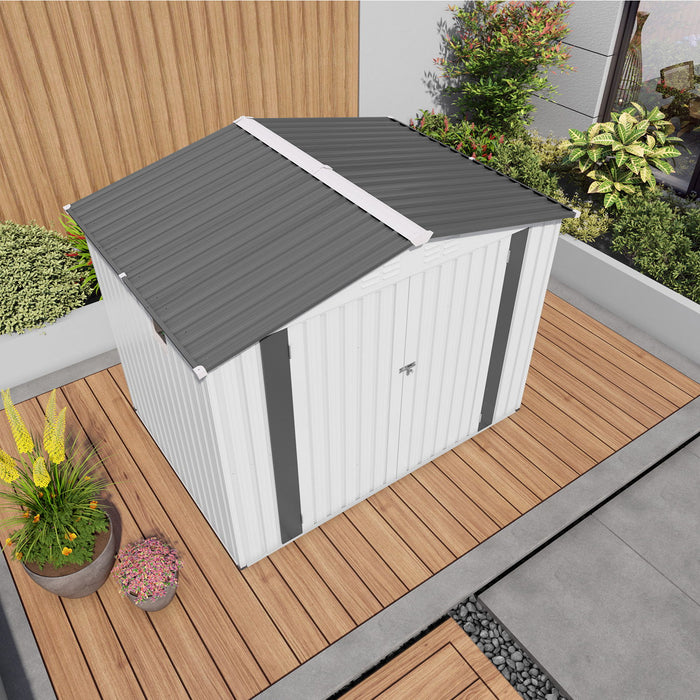 Outdoor Garden Storage Shed, Tool Shed With Pitched Roof Waterproof With 1 Window And 2 Lockable Door - White / Gray