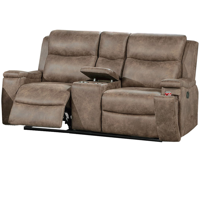 1 Piece Manual Motion Loveseat With Hidden Cup Holders, Plush Back Cushion - Auburn