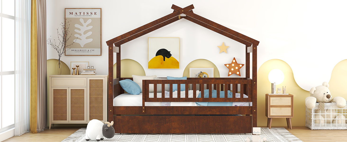 Creativity House Bed With Twin Size Trundle