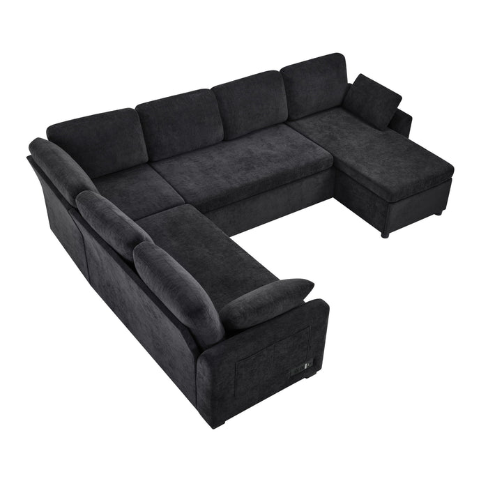 Convertible U-Shaped Sectional Sofa Bed With Reversible Chaise