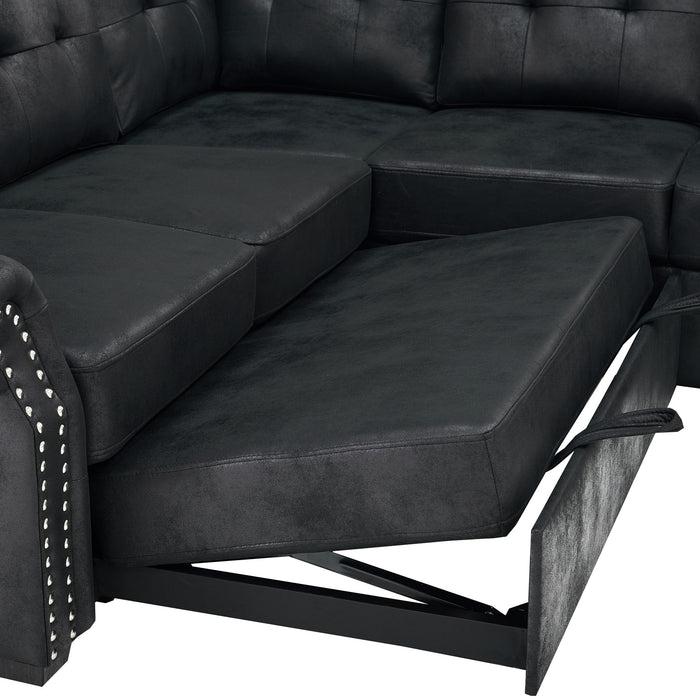U Shape Sectional Sleeper Sofa With Pull Out Bed And Storage Chaise - Black
