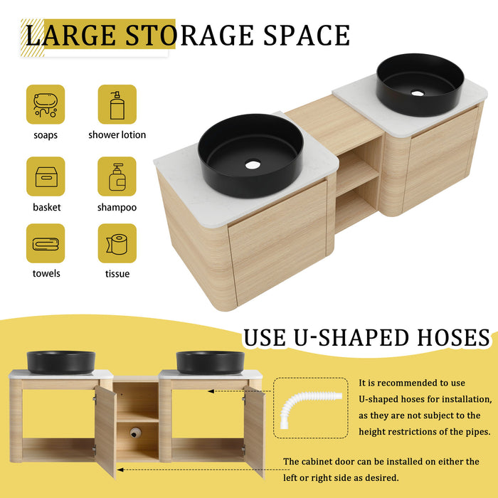 Mounted Bathroom Vanity With Art Sink, 1 Storage Shelf, Soft Close Door