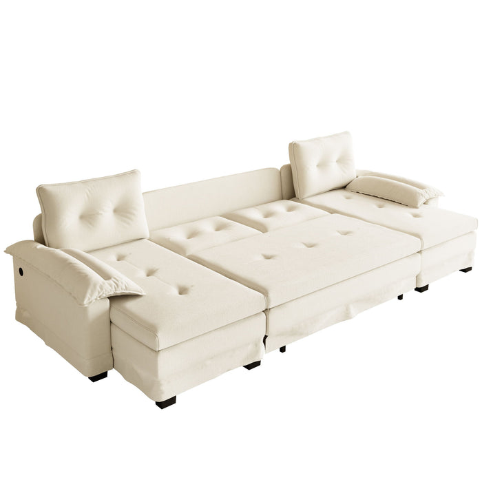 U-Shaped Sleeper Sofa With Pull Out Bed, Removable Armrests & USB Ports For Living Room