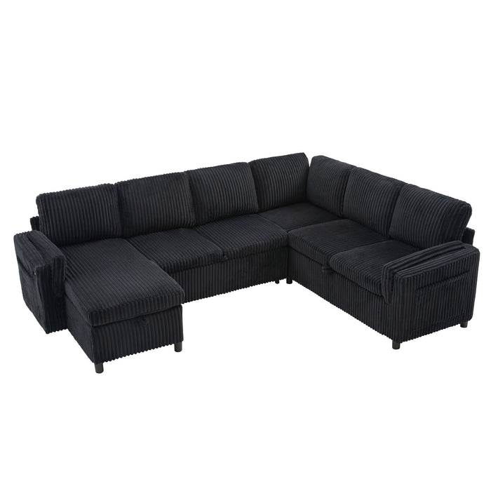 Convertible U-Shaped Sectional Sofa Bed With USB Ports And Storage