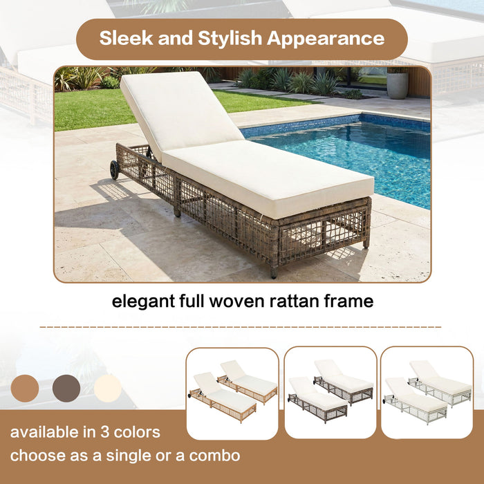 Outdoor Lounge Chair With 5 Position Backrest With Cushion And Wheels