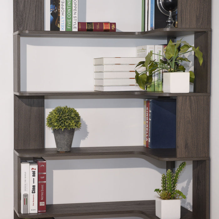Freestanding Corner Bookshelf For Living Room - Dark Brown