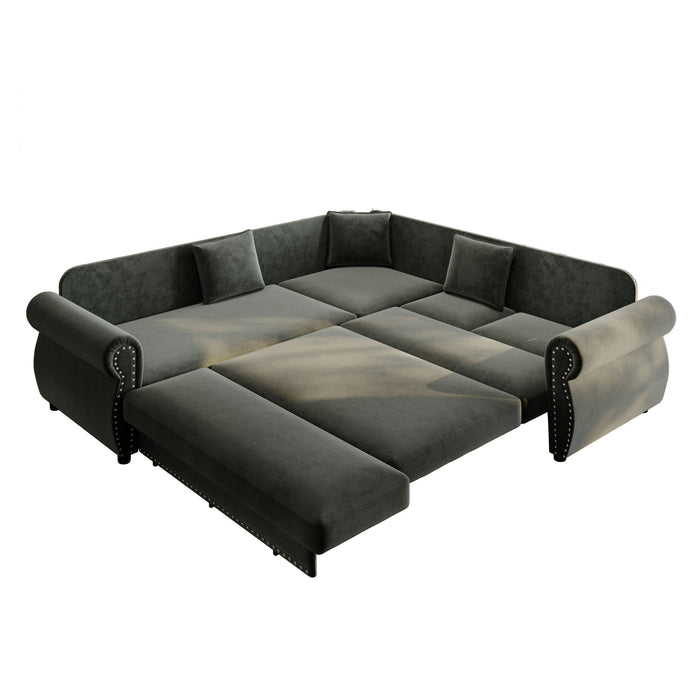 L-Shaped Sofa Couch With Pull-Out Bed