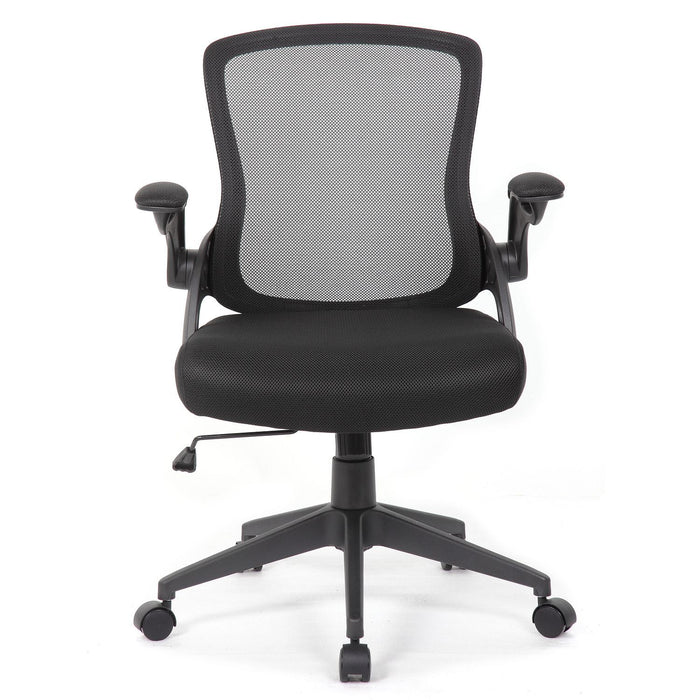 Office Chair With Mid Back Design, Adjustable Height And Foldable Armrests - Black