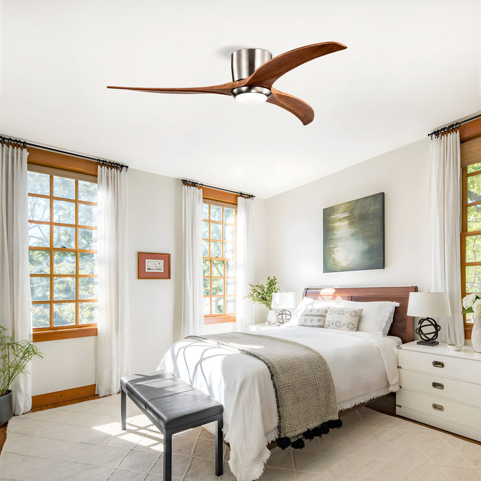 Flush Mount Fan Light, 3 Blades Ceiling Fan With Lights Remote Control, Quiet DC Motor, 6 Speed - Nickel