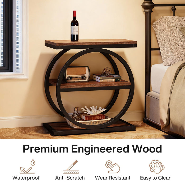 Industrial Narrow End Table With 3 Shelves