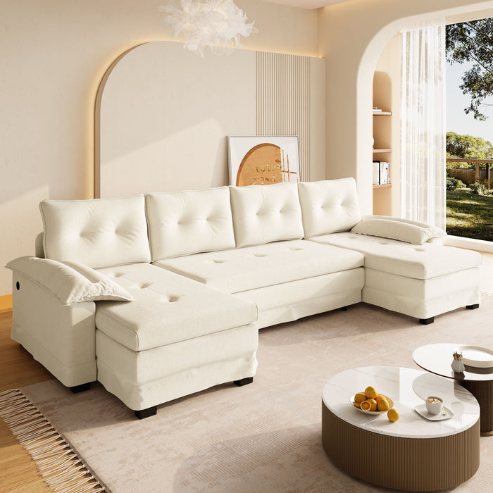 U-Shaped Sleeper Sofa With Pull Out Bed, Removable Armrests & USB Ports For Living Room