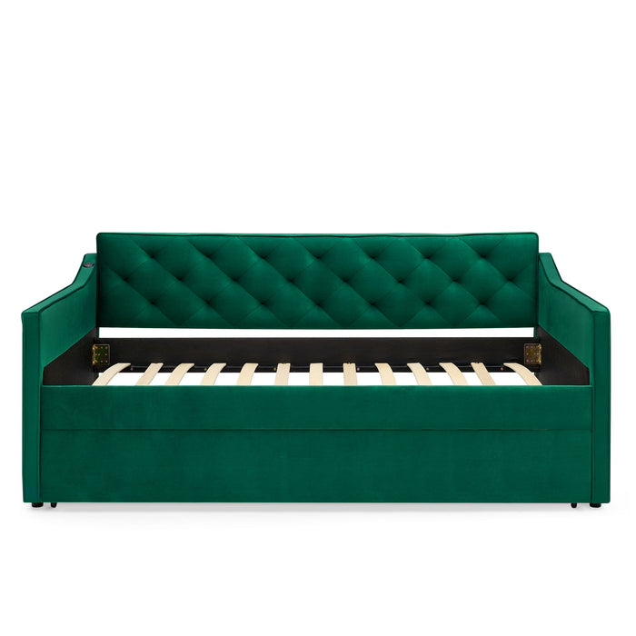 Daybed With Pop Up Trundle And USB Charging Armrest