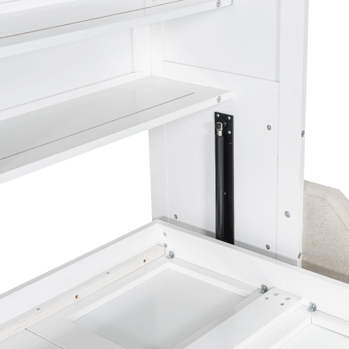 Murphy Cabinet Bed With Folding Sofa, Built In Storage Shelves And LED Light