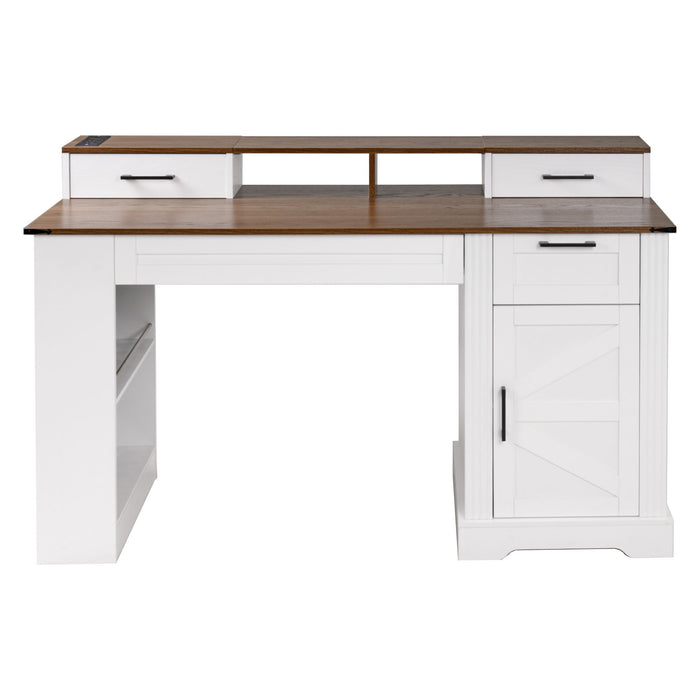 Office Desk With Storage Cabinet, Charging Station, Monitor Stand & Pegboard