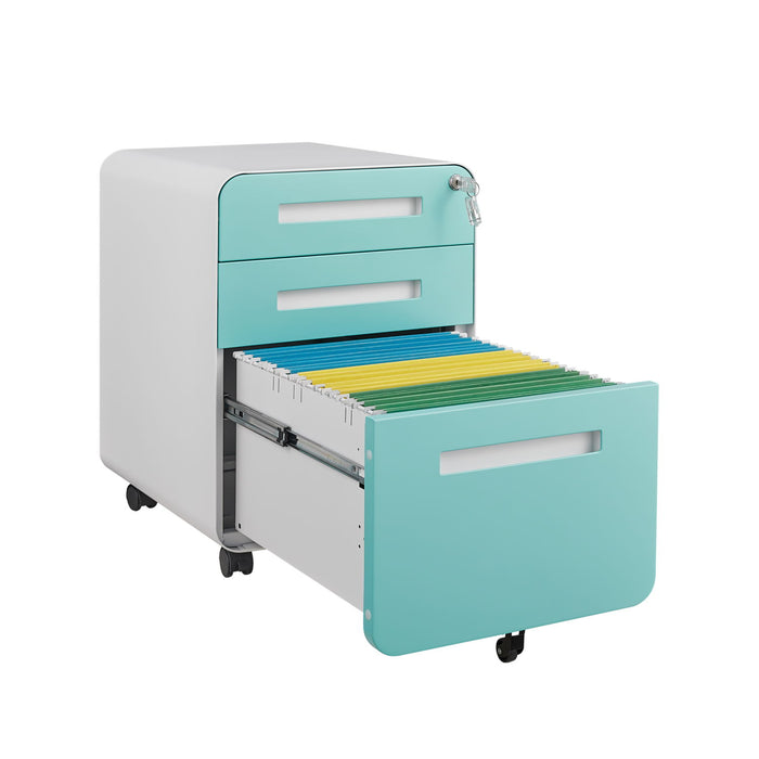 3 Drawer Mobile File Cabinet Under Desk Office, Simple Style Versatile Storage Cabinet For Legal / Letter / A4 Files, 5 Wheel Design Anti-Tilting Cold Rolled Steel Waterproof Moisture-Proof