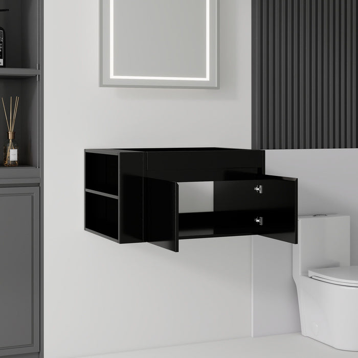 Floating Bathroom Vanity Cabinet, Soft Close Double Drawers, Open Side Storage, Wall Mounted, Cabinet Only