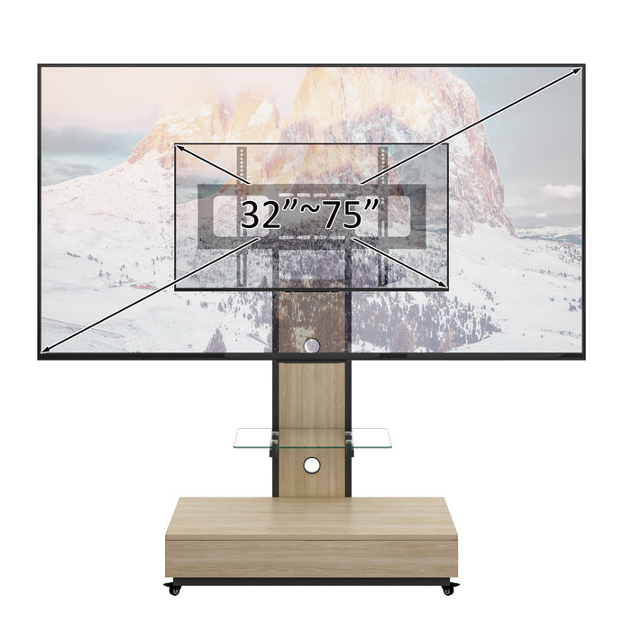 Mobile TV Cart With Push Pull Drawer, Lockable Wheels