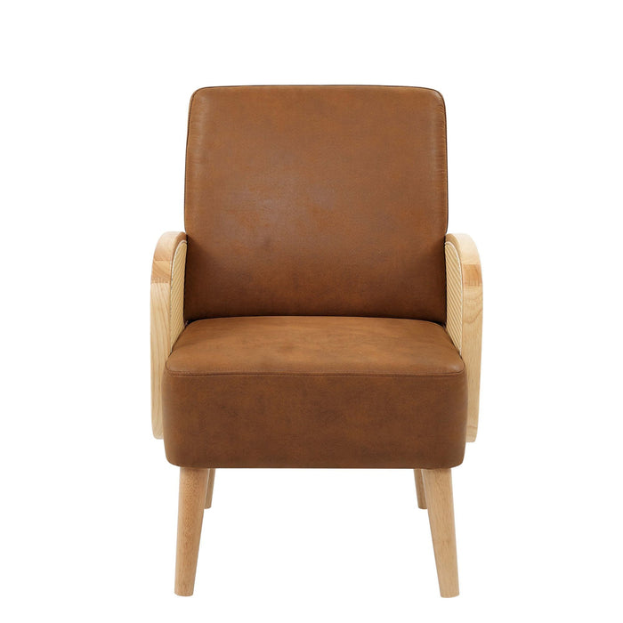 Upholstered Armchair With Tall Legs - Brown