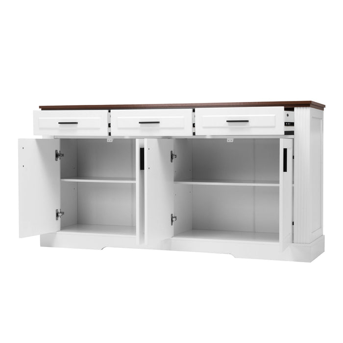 Fluted Sideboard Buffet Cabinet With 4 Doors And 3 Drawers