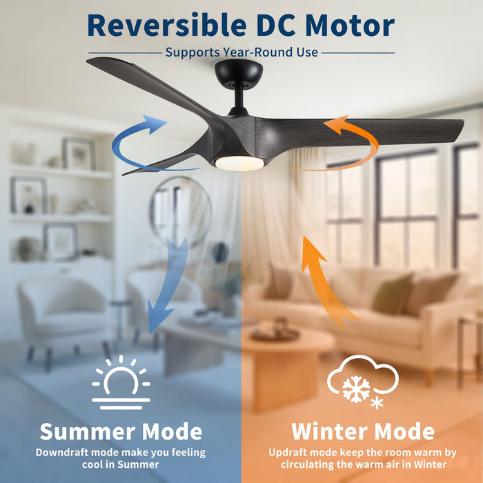 Reversible Quiet Motor Ceiling Fan Light With ABS Blades - Black / Gray