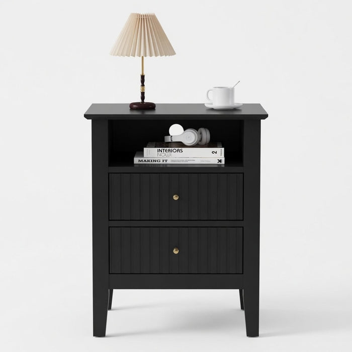 Fluted Nightstand With 2 Drawers