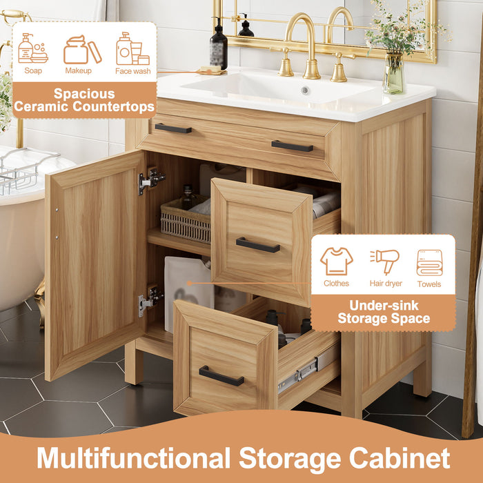 Bathroom Vanity With Sink, 2 Soft Close Drawers, 1 Soft Close Door, Adjustable Shelf