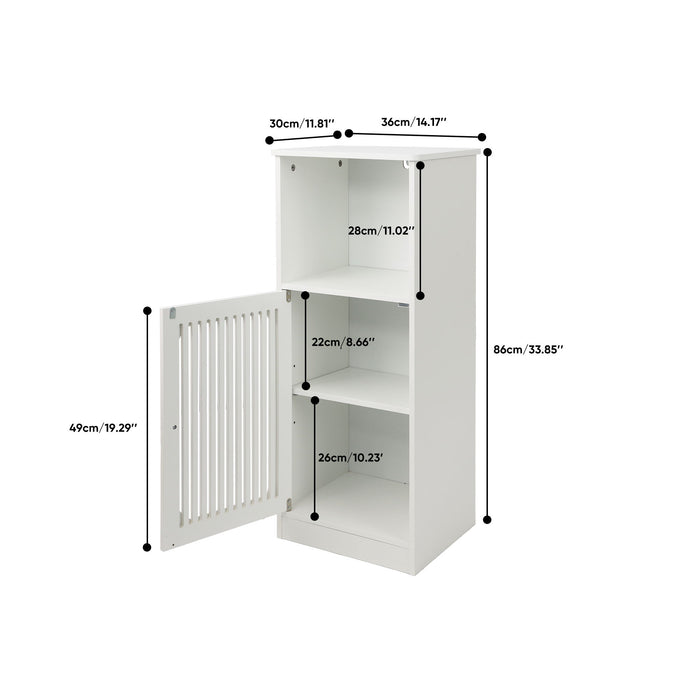 Louvered Door Bathroom Low Cabinet With Multi Layer Storage - White