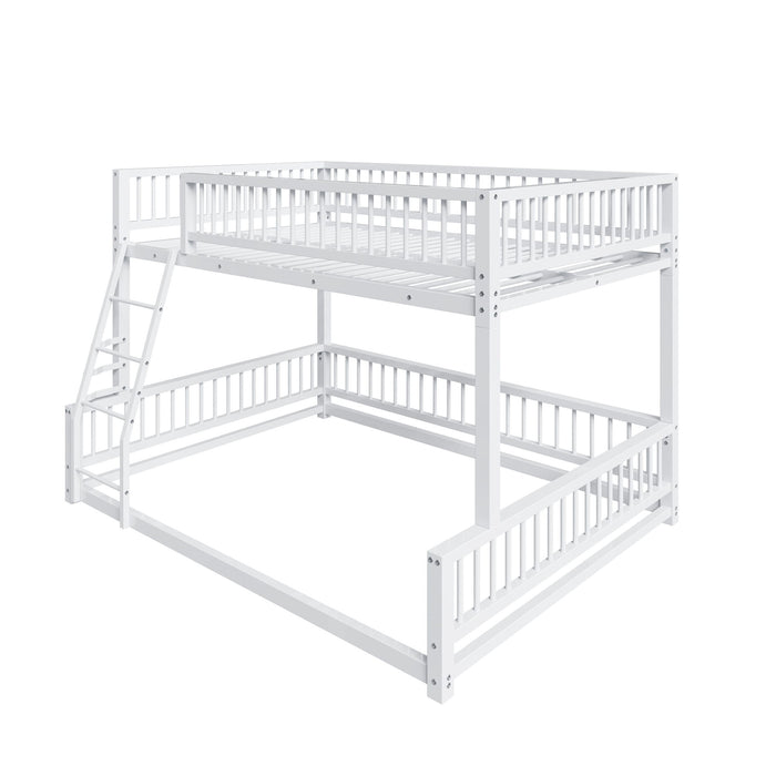 Bunk Bed Frame With Ladder And Safety Guardrails
