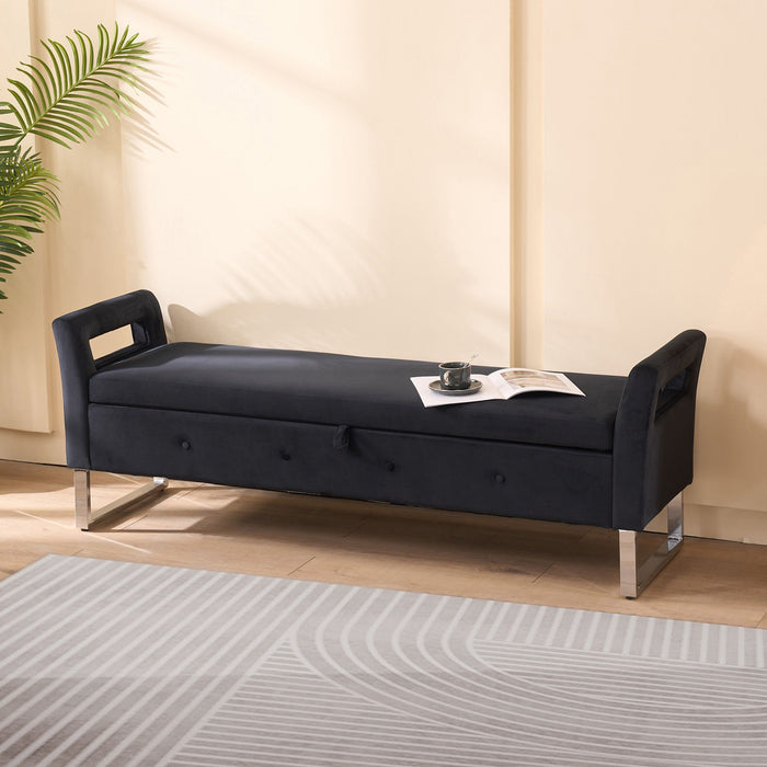 Wide Storage Soft Ottoman Bench With Armrests