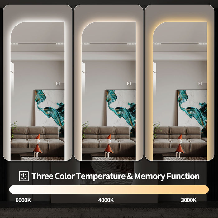 Irregular Shape LED Full Length Wall Mirror With 3 Color Dimmable Lighting - Silver