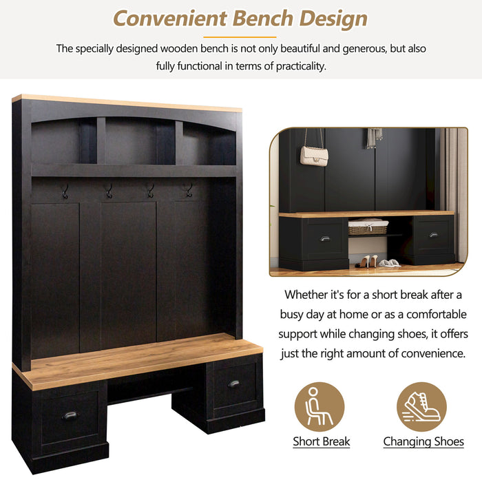 Farmhouse 4 In 1 Hall Tree With Wood Grain Bench And Top
