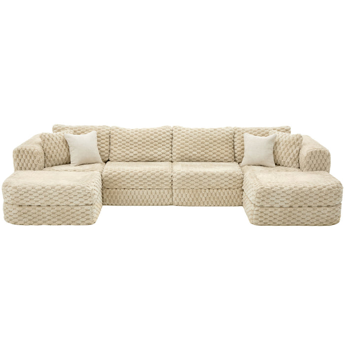 Modular Sectional Sofa, Boneless Couch With 2 Movable Ottomans