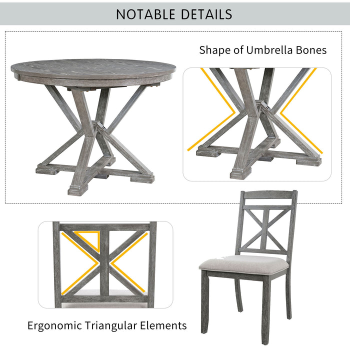 Dining Set With Extendable Round Table And 4 Upholstered Chairs