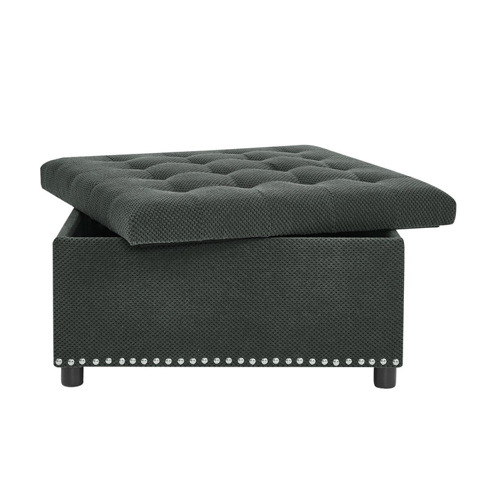 Square Tufted Storage Ottoman With Nailhead Trim