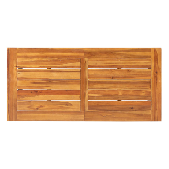 Outdoor Dining Table With Slat Wooden Panel And Turnbuckle Accents - Teak
