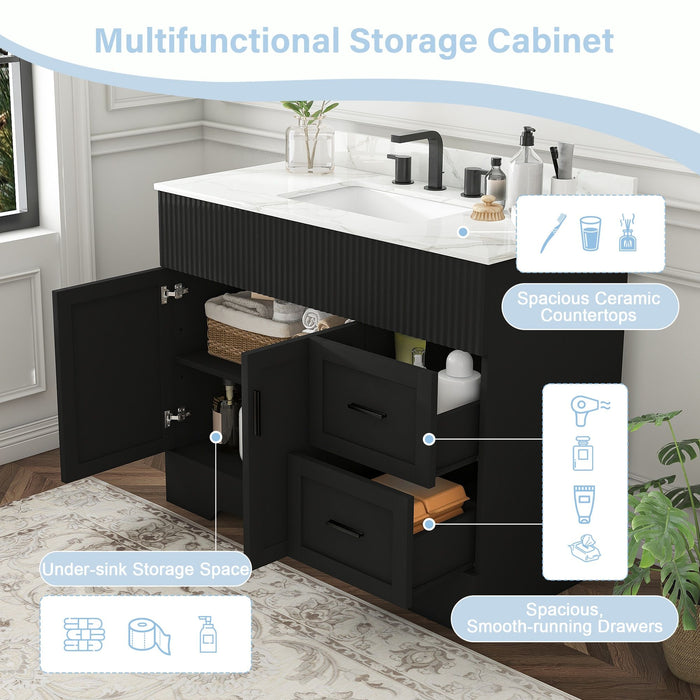 Bathroom Vanity Set, Fluted Cabinet, Soft Close Doors, Single Faucet Hole, Sink Included - Black