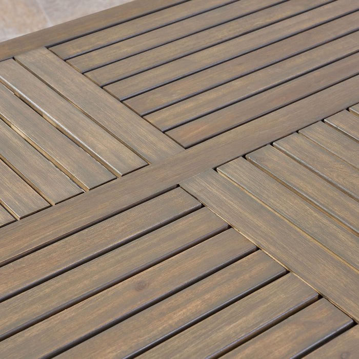 Transitional Acacia Wood Dining Table With Slat Panel Top - Gray
