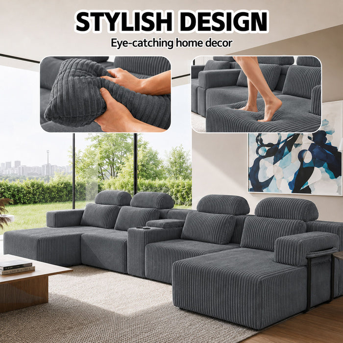 U-Shaped Sectional Sofa With Chaise Lounge And Cup Holders