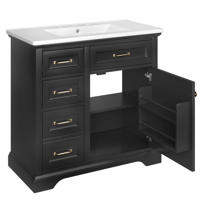 Modern Bathroom Vanity With Sink Top, 4 Drawers And 1 Soft-Close Door