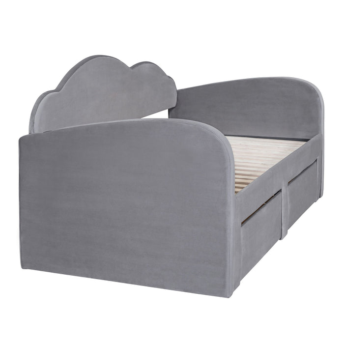 Upholstered Daybed With Cloud-Shaped Backrest, Trundle & 2 Drawers And USB Ports