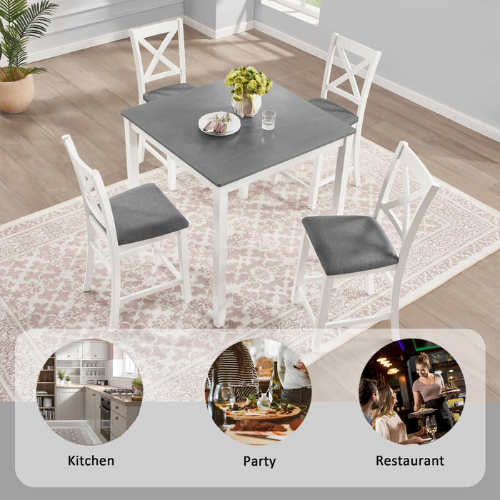 5 Piece Counter Height Dining Table Set With 4 Chairs